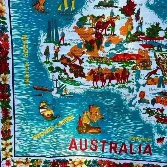 Vintage Australia Map Wall Hanging Tapestry Art - Picture 4 of 16